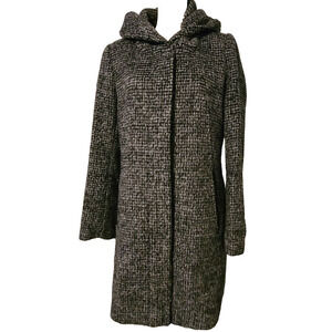 WOMENS COLE HAAN SIGNATURE WOOL BLEND COAT BLACK GREY WITH HOOD SZ 8 NEW